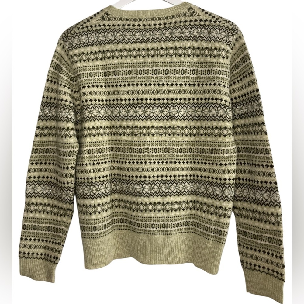 Vintage Y2K Sweater Women’s L Green Silver Fair Isle Pullover Lambswool Preppy - Picture 7 of 7